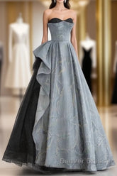 A-Line Blue-Grey Sweetheart Long Formal Party Dresses Floor Length Tulle Prom Dresses